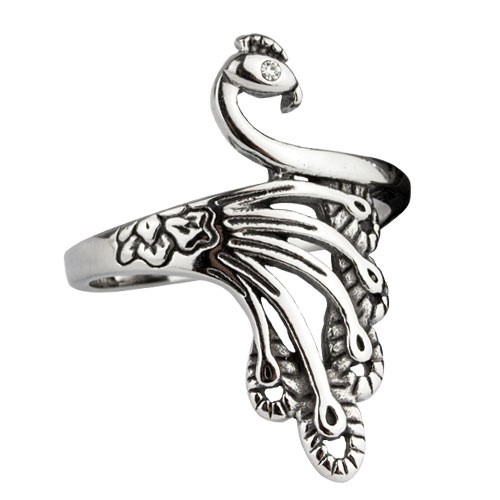 Ring 'Pfau' mit weißem Zirkonia - Edelstahl - vergleichen und g&uuml;nstig kaufen